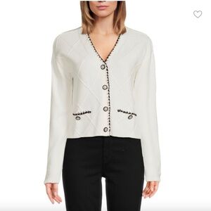 V-Neck Textured Diamond Design Cardigan